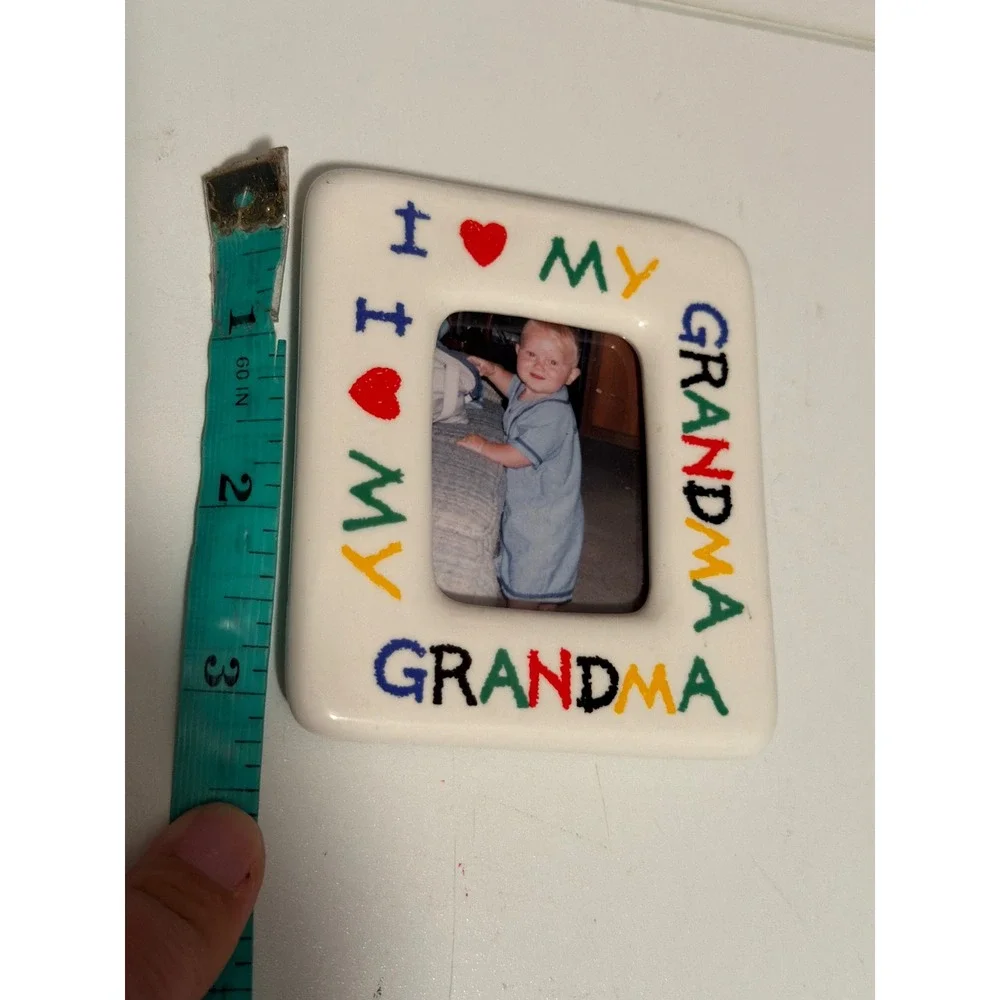 VTG Retro Ceramic Picture Frame White I Love My Grandma Magnetic Small 3